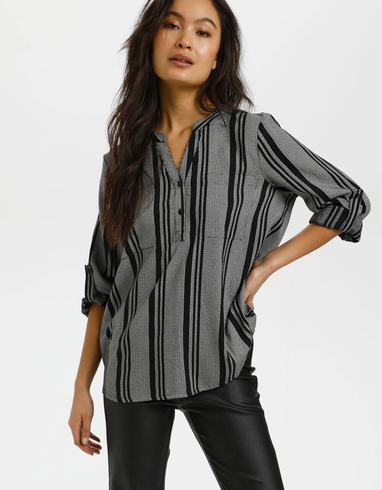 KAnoral Long Sleeve Relaxed Fit Blouse Striped