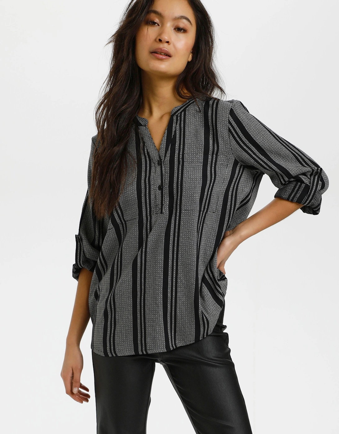KAnoral Long Sleeve Relaxed Fit Blouse Striped, 2 of 1