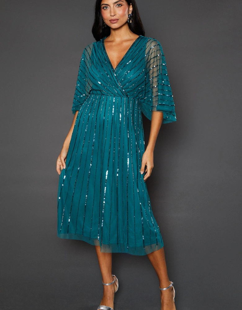 Petite Occasion Embellished Sequin Cape Midi Dress