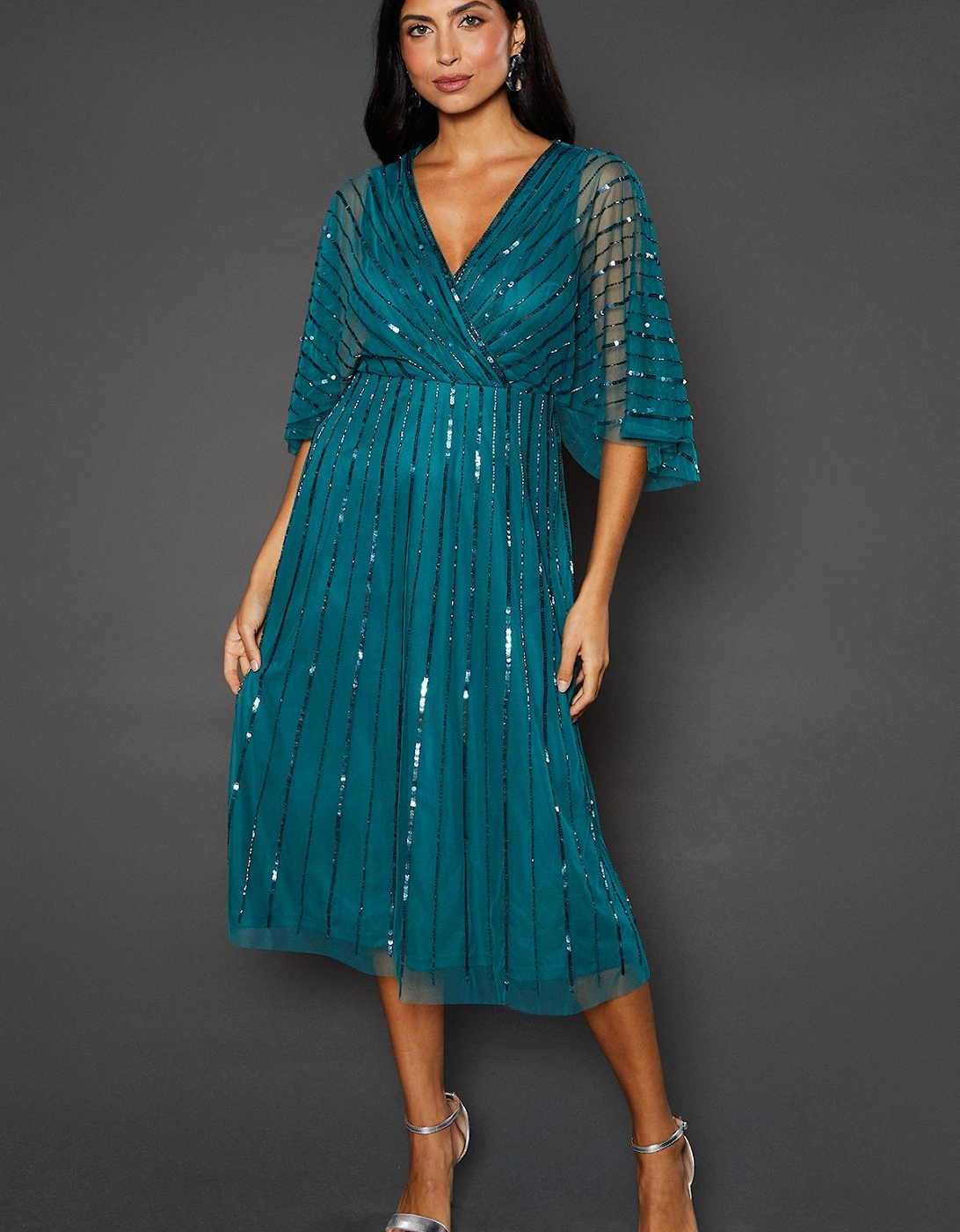 Petite Occasion Embellished Sequin Cape Midi Dress, 2 of 1