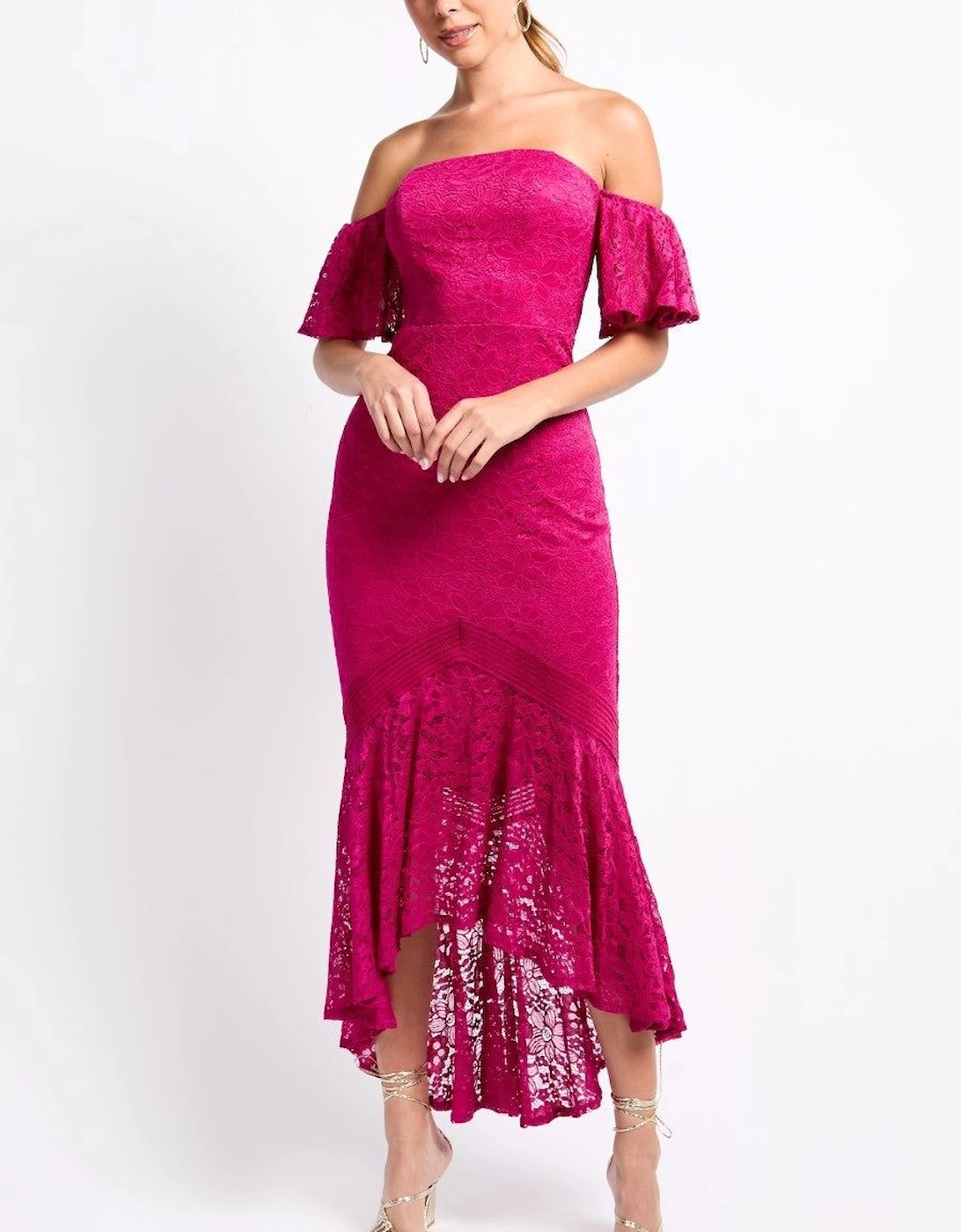 iSKA Pink Lace Fishtail Hem Maxi Dress, 2 of 1