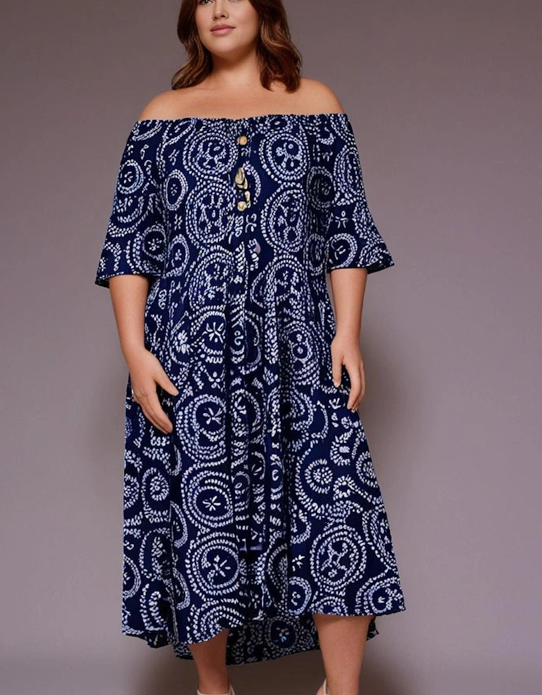 Navy Curve Coconut Button Dress