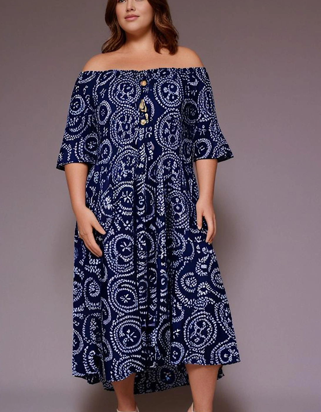 Navy Curve Coconut Button Dress, 2 of 1