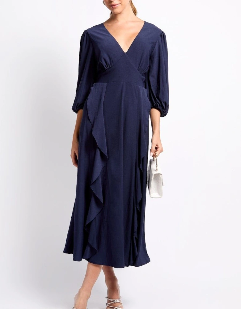 iSKA Navy Draped Frill Midaxi Dress