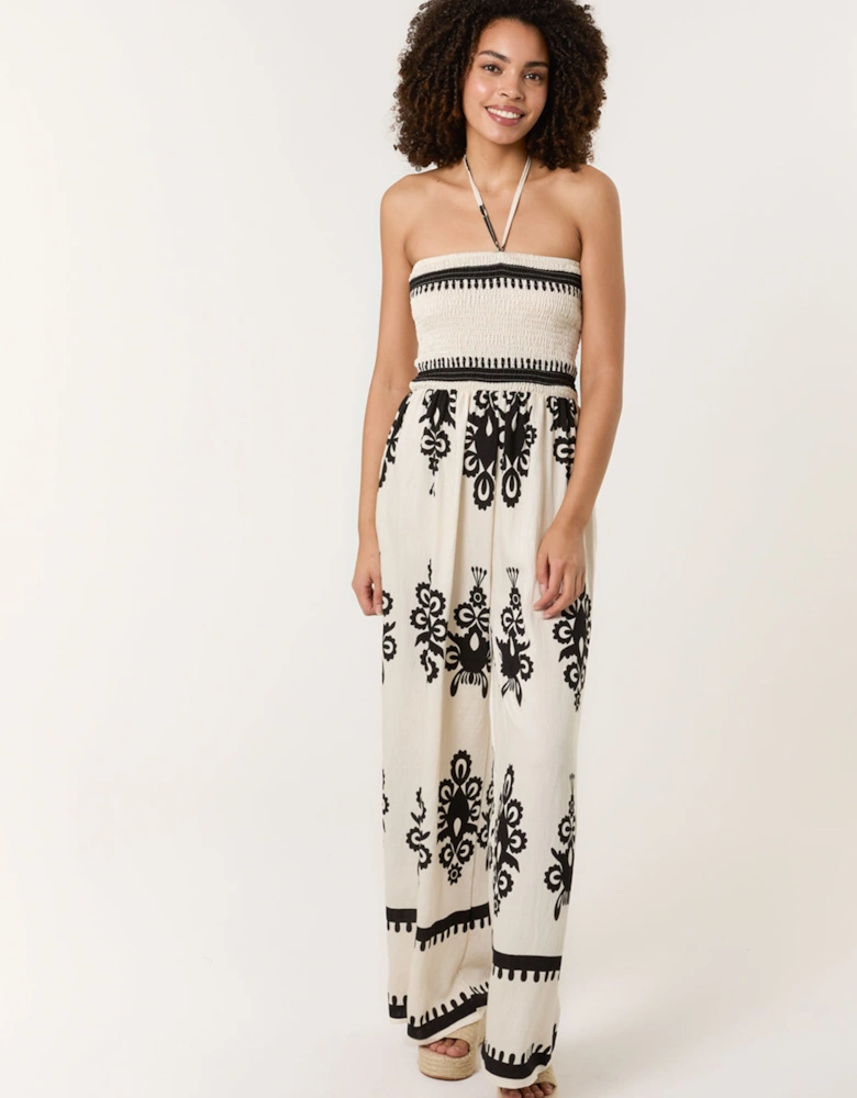 Stone Strapless Shirred Waist Jumpsuit