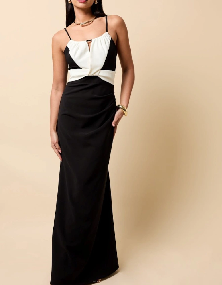 Black and Cream Contrast Maxi Dress