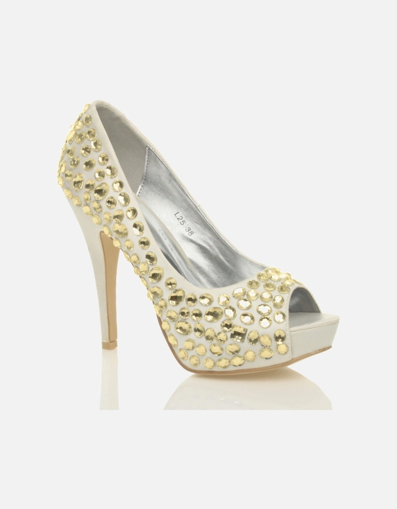 High  Heel Gem Embellished Peep Toe  Court Shoes