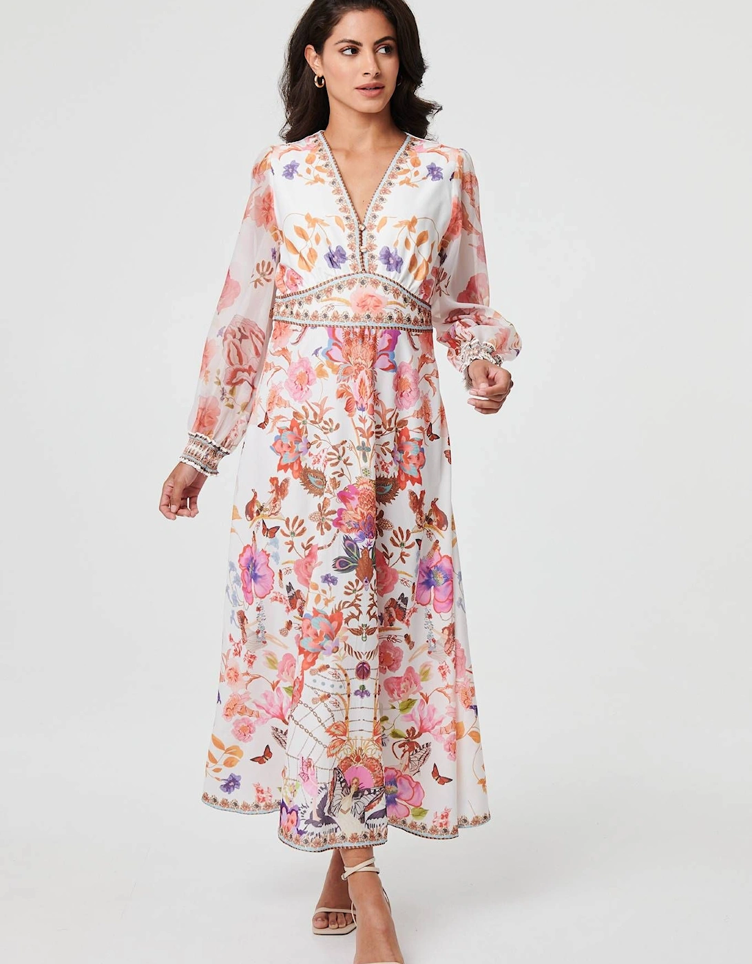Floral Sheer Sleeve Empire Maxi Dress, 2 of 1