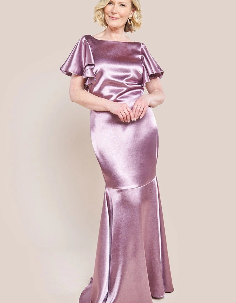 Satin Flutter Sleeve Mermaid Maxi Dress