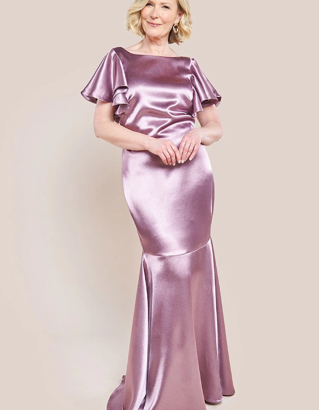 Satin Flutter Sleeve Mermaid Maxi Dress, 2 of 1