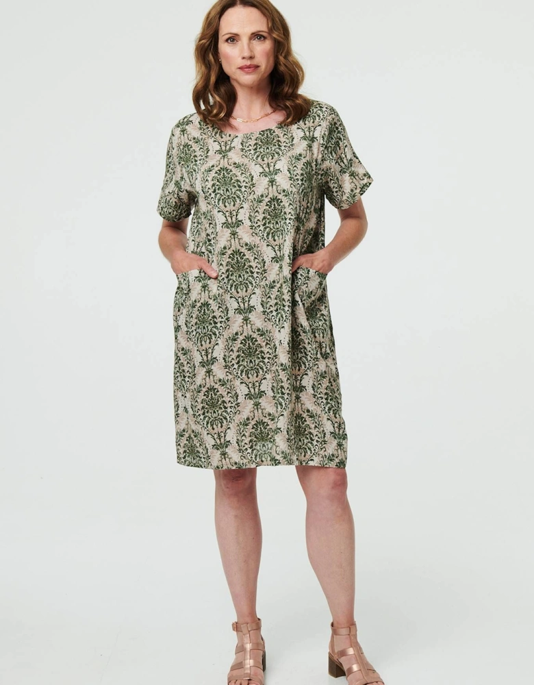 Baroque Print Relaxed Short Shift Dress