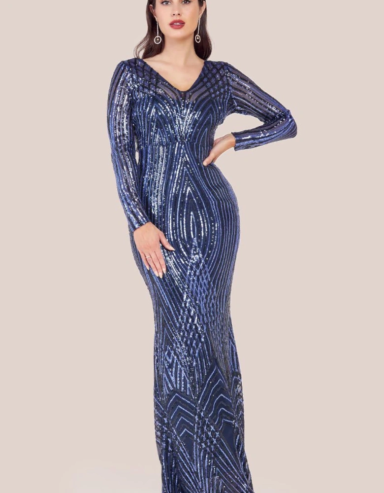 Two Toned V Neck Sequin Maxi