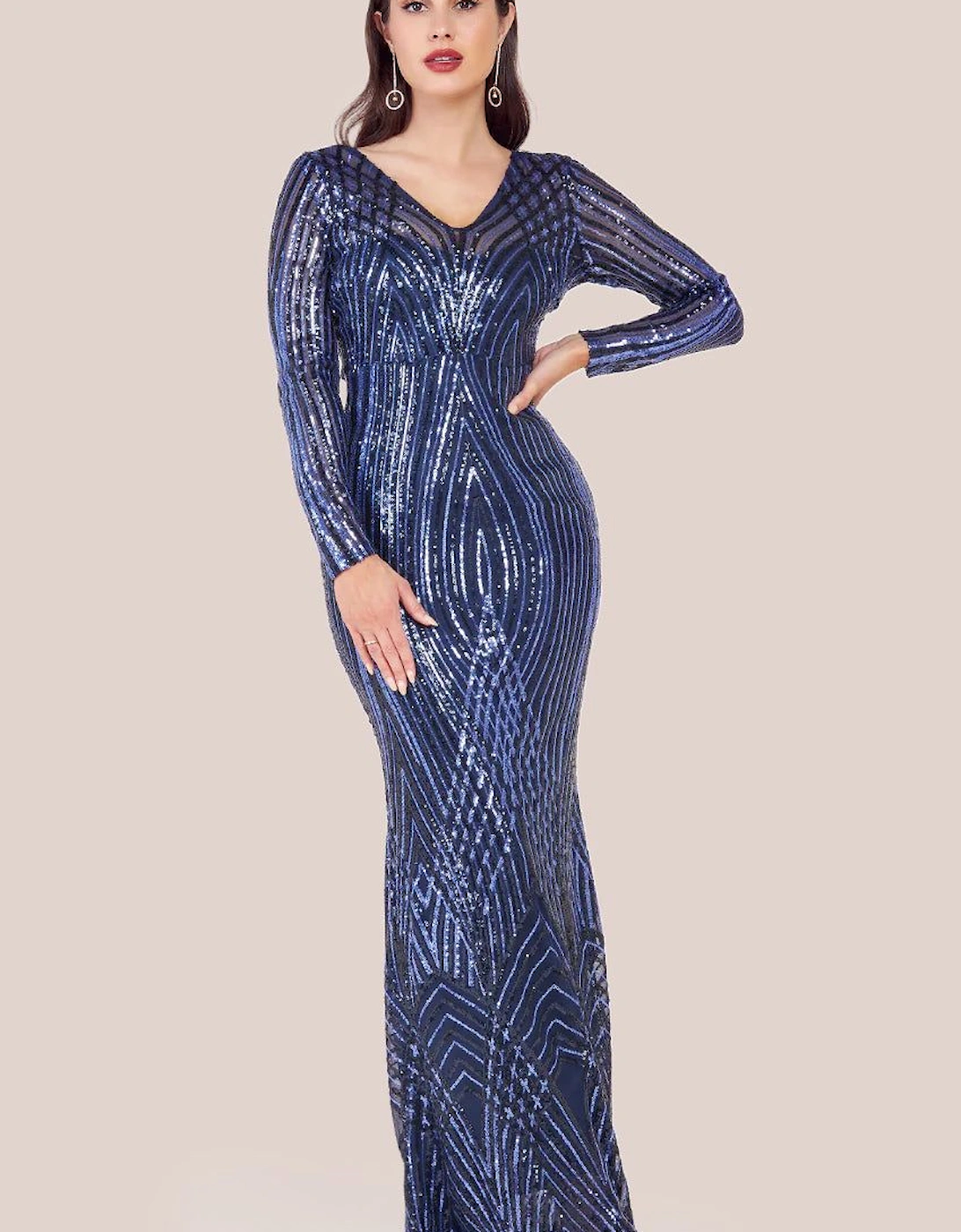 Two Toned V Neck Sequin Maxi, 2 of 1