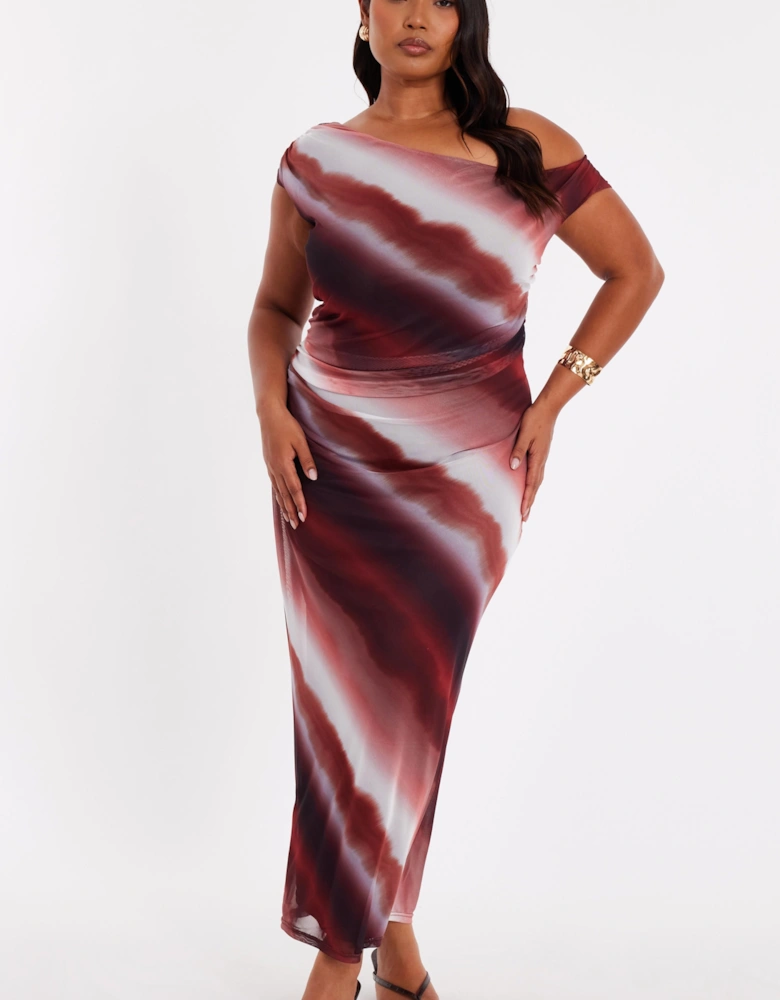 Brown Curve Mesh Ombre Midaxi Dress