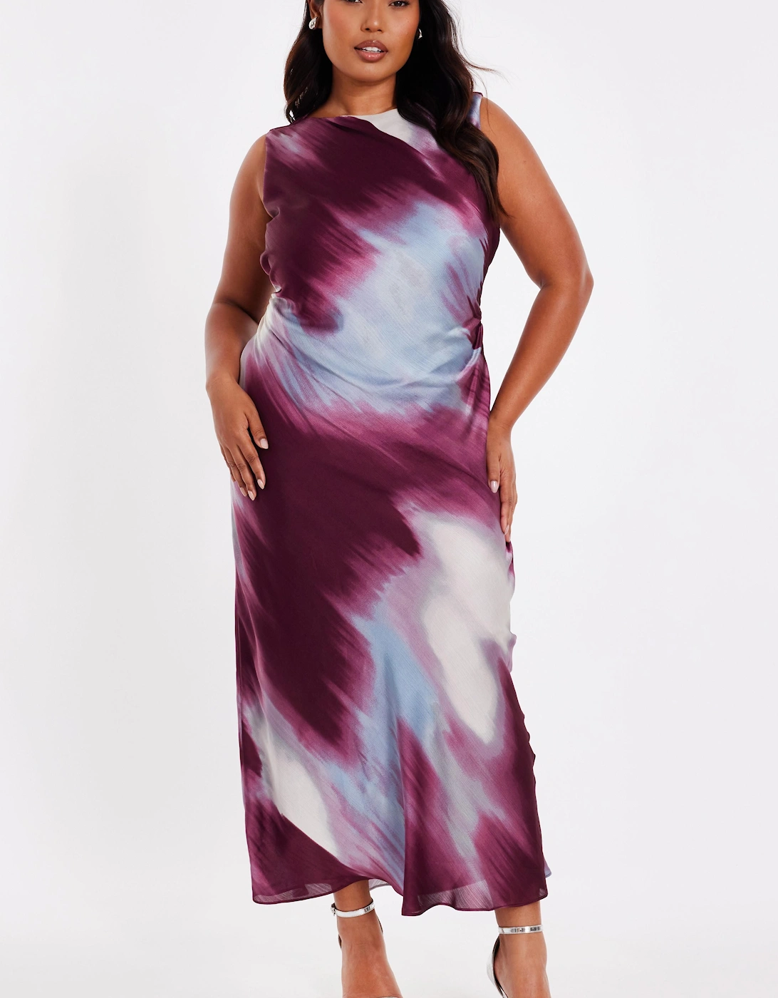 Multi Curve Printed Satin Midaxi Dress, 2 of 1