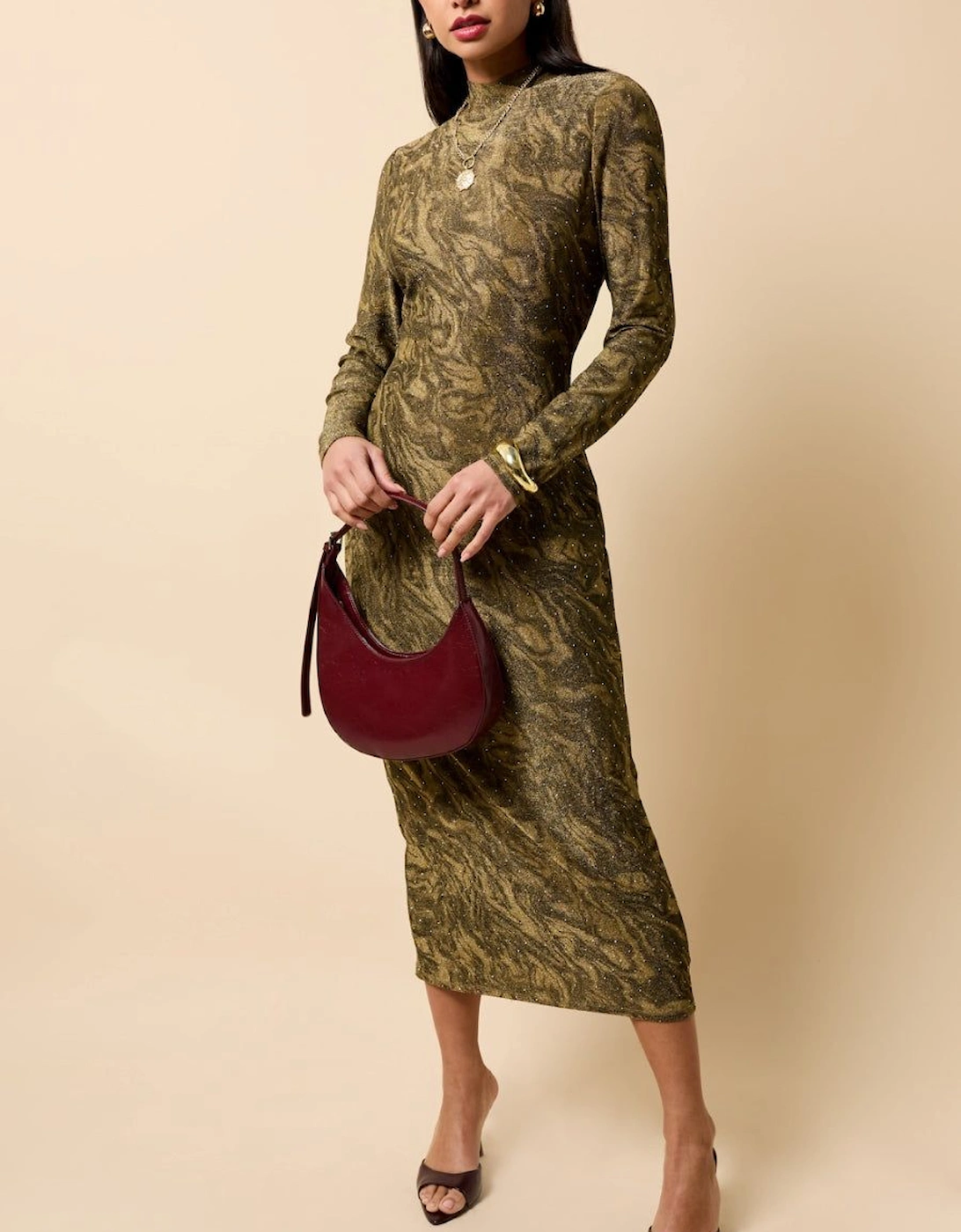 Gold Print Lurex Midaxi Dress, 2 of 1