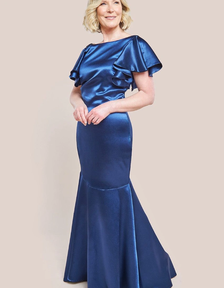 Satin Flutter Sleeve Mermaid Maxi Dress