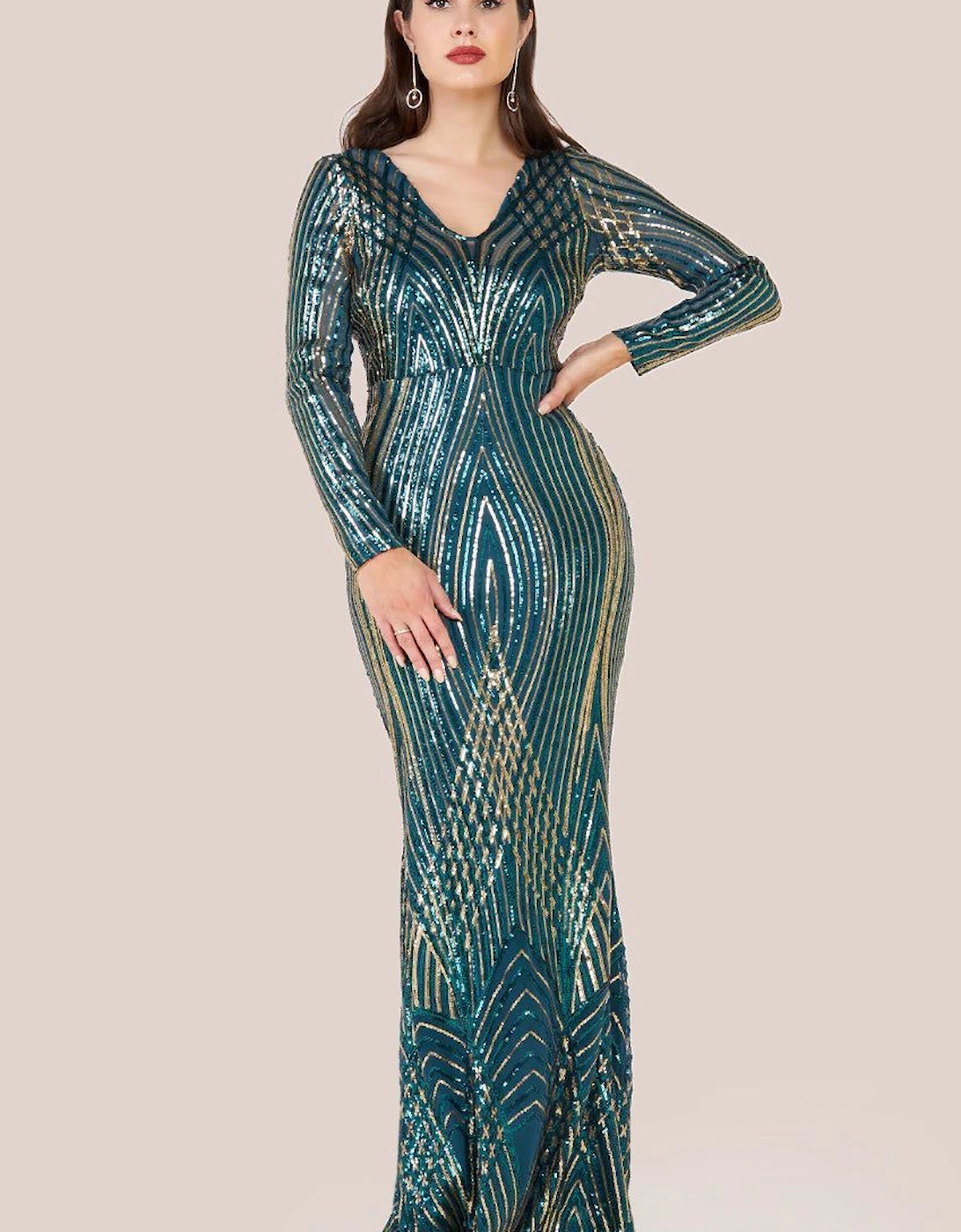 Two Toned V Neck Sequin Maxi, 2 of 1