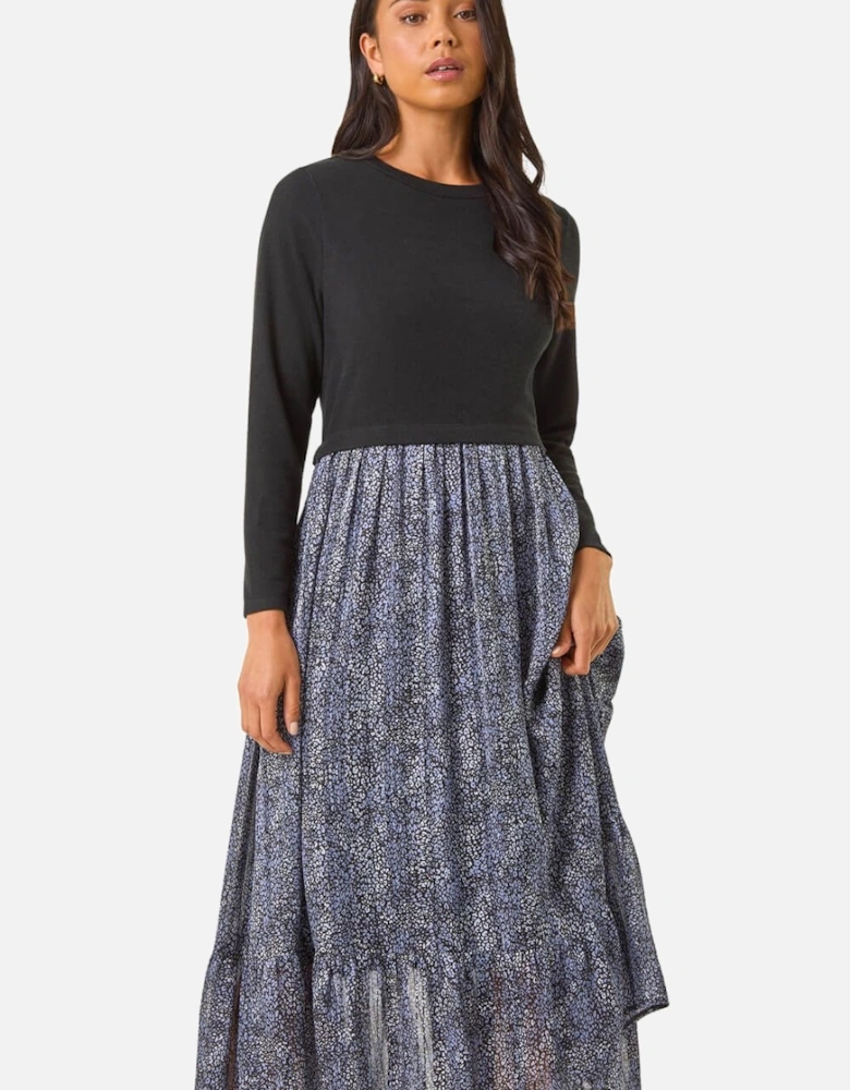 Petite Contrast Tiered Midi Dress