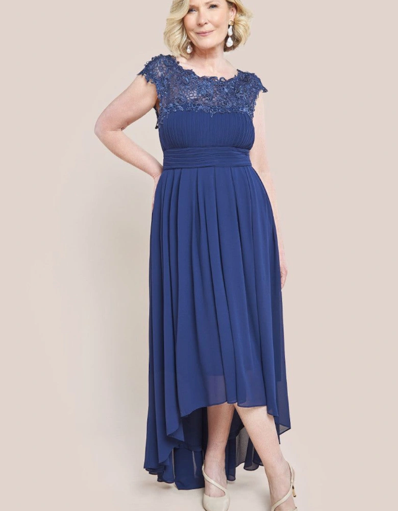 Crochet & Pleated Top High Low Maxi Dress