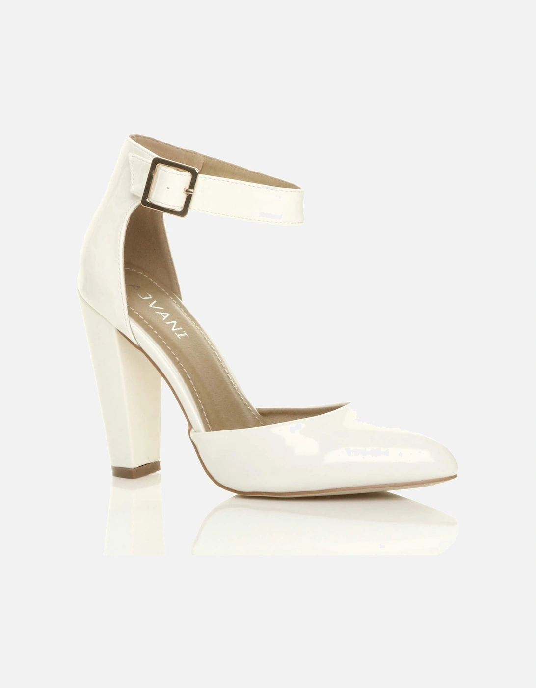 High Block Heel Ankle Strap Pointed Toe Patent 2 Part Heels, 2 of 1