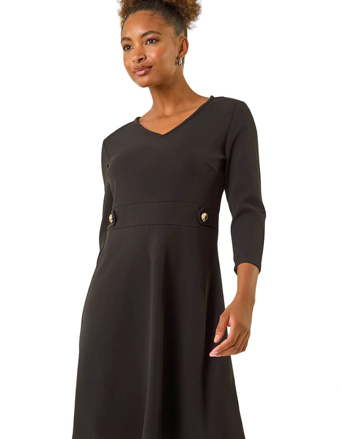 V-Neck Buttoned Stretch Dress, 2 of 1