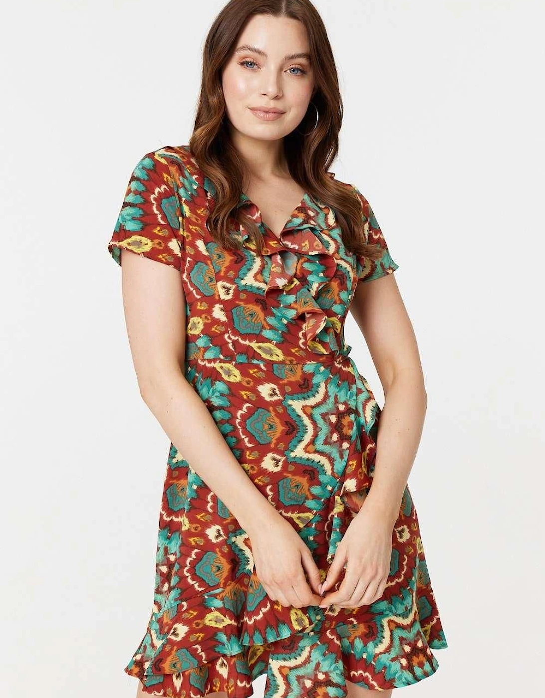 Printed Ruffle Front Wrap Dress, 2 of 1