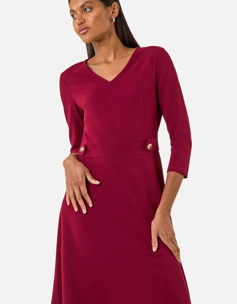 V-Neck Buttoned Stretch Dress
