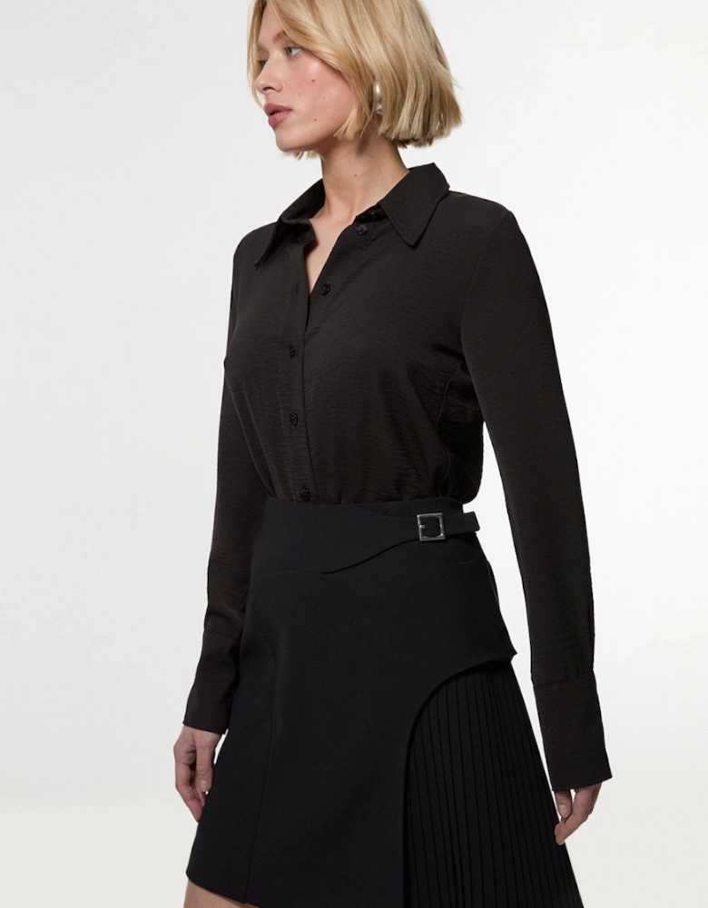 Tailored Buckle Detail Pleated Mini Skirt