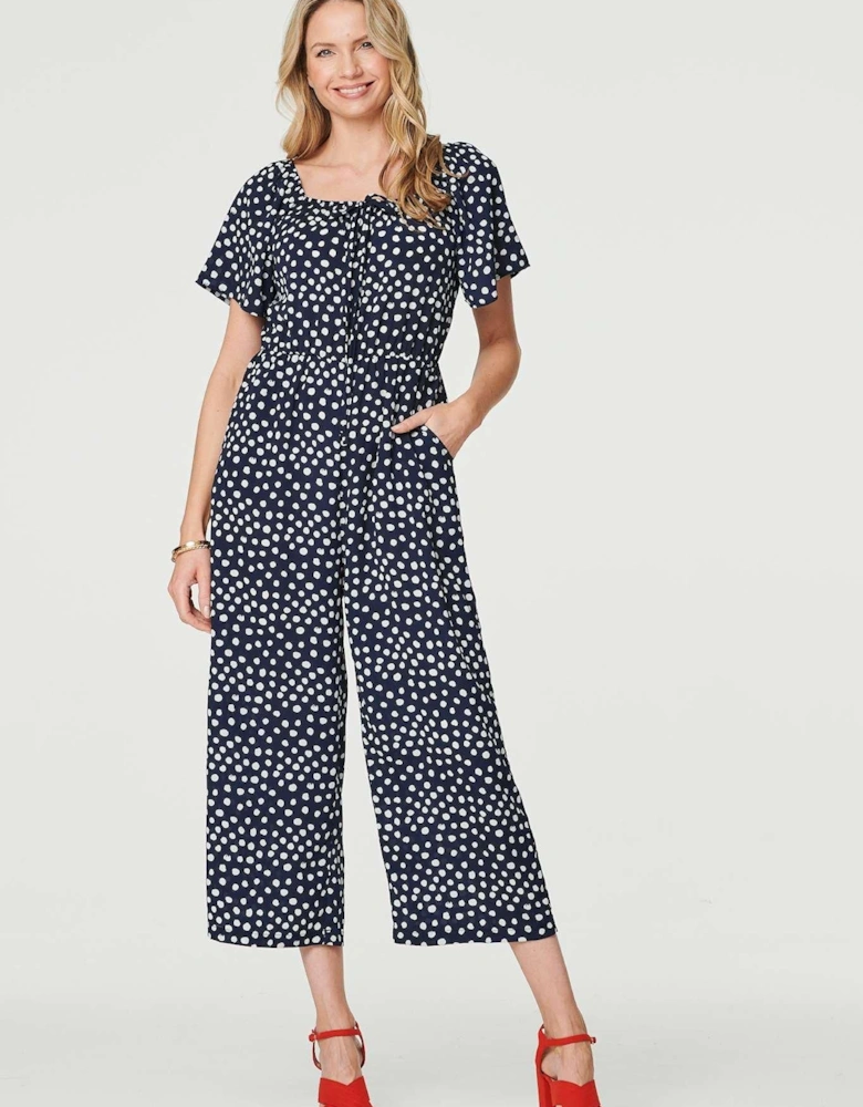 Polka Dot Print Angel Sleeve Jumpsuit