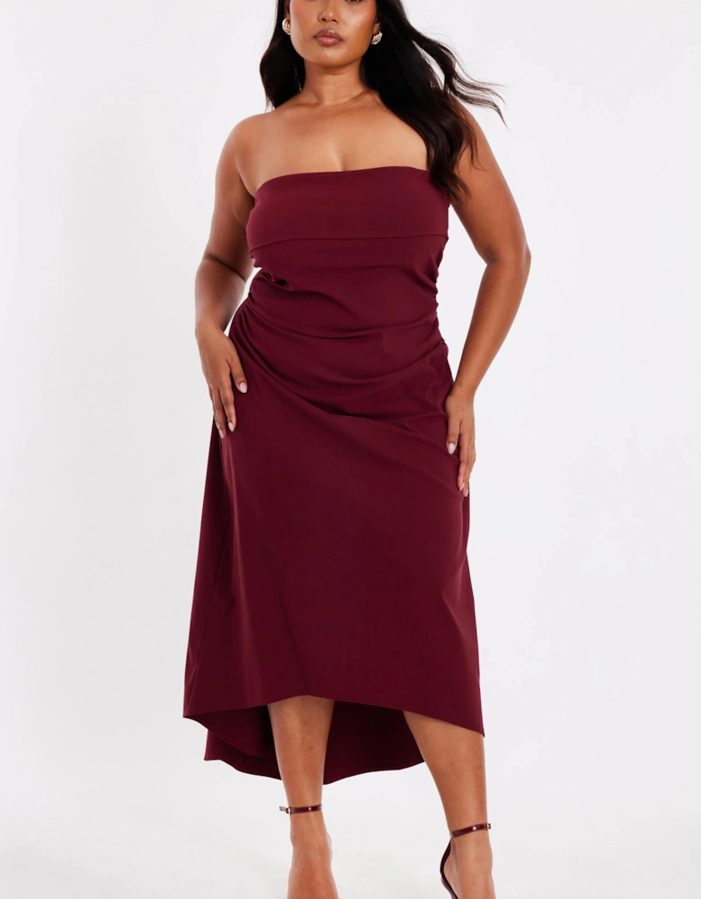 Red Curve Bandeau Midi Dress