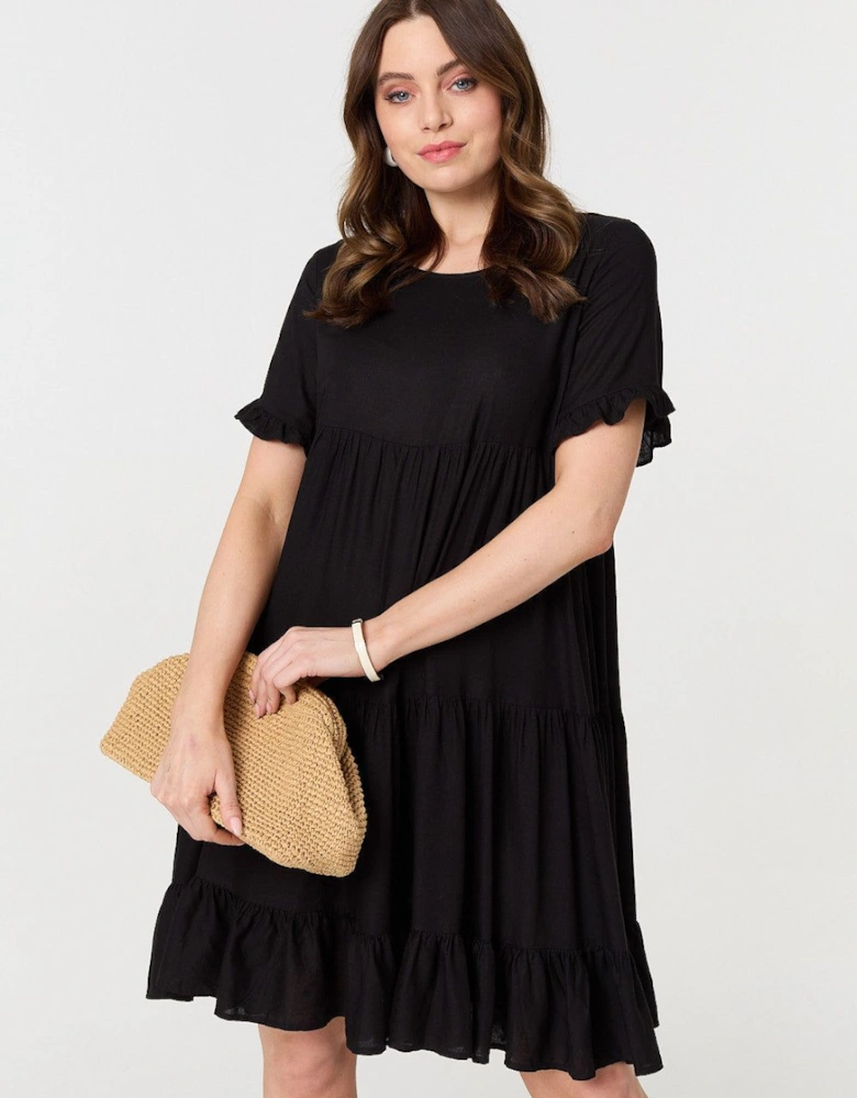 Short Sleeve Frilled Short Smock Dress