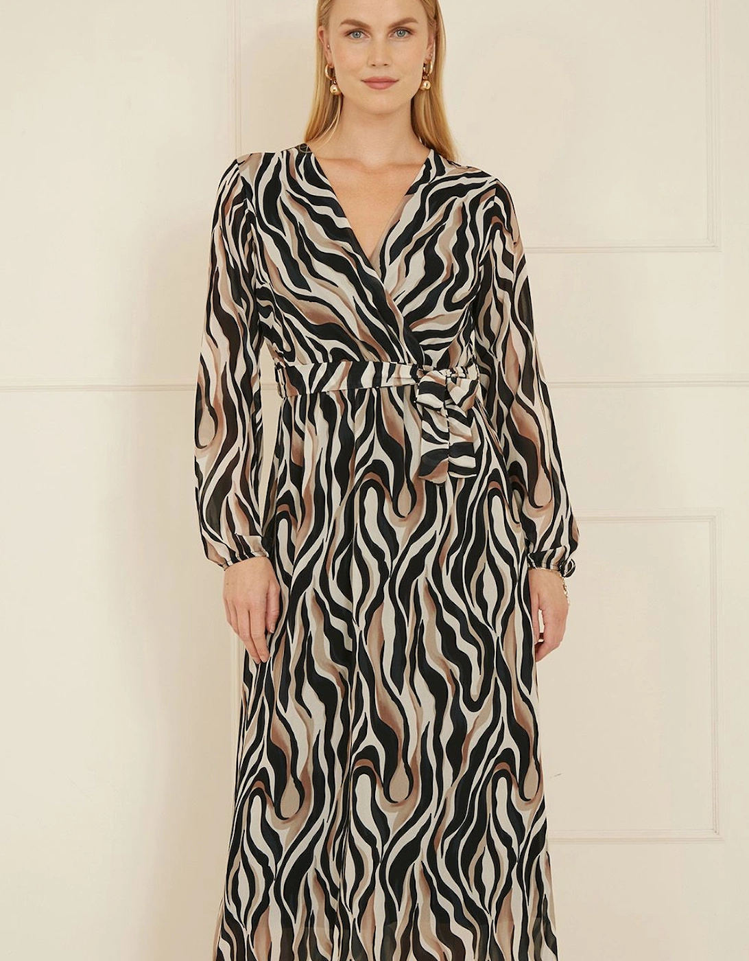 Brown Animal Swirl Midi Wrap Dress, 2 of 1