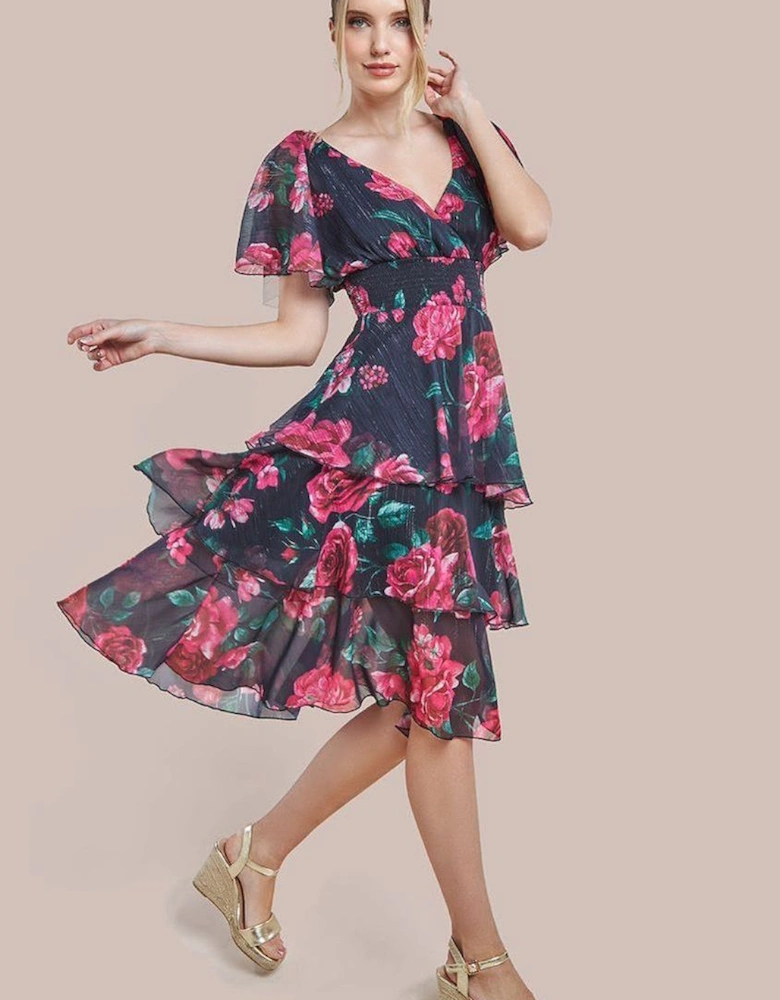 Layered Floral Midi With Flutter Sleeves