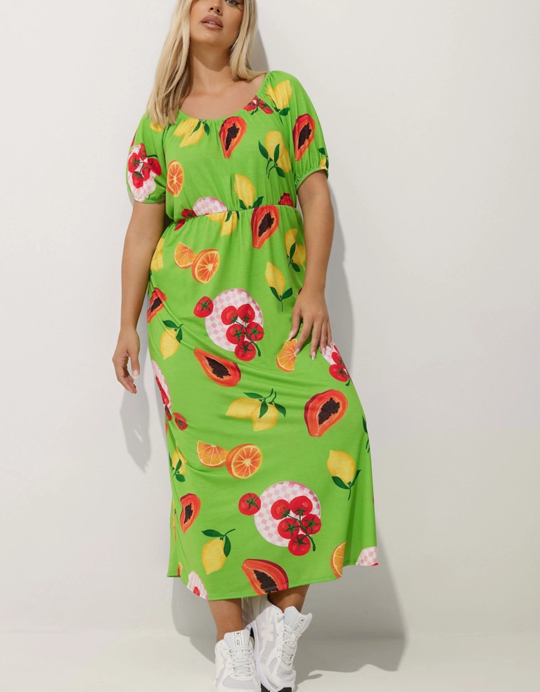 Fruit Print Bardot Dress