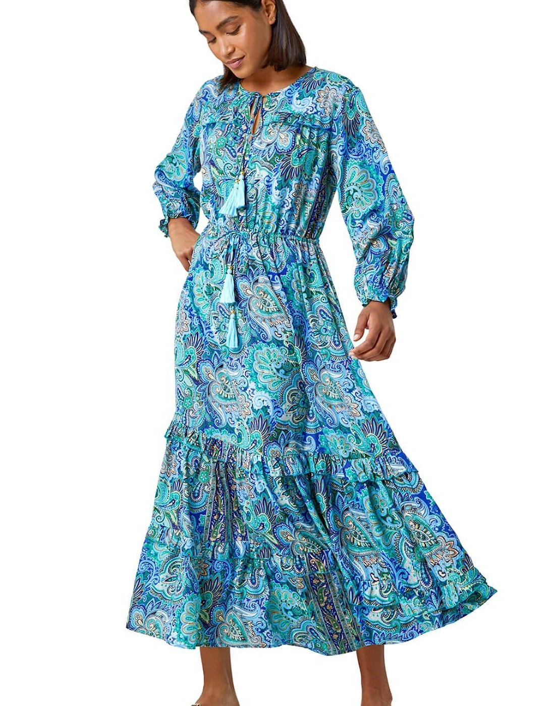 Paisley Print Tassel Frill Hem Maxi Dress, 2 of 1
