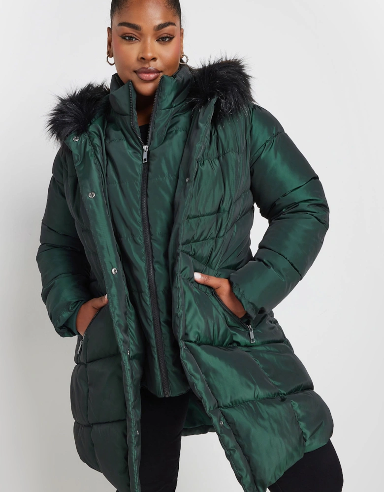 Faux Fur Trim Puffer Coat