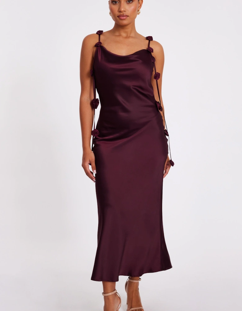 Burgundy Petite Satin Midaxi Dress