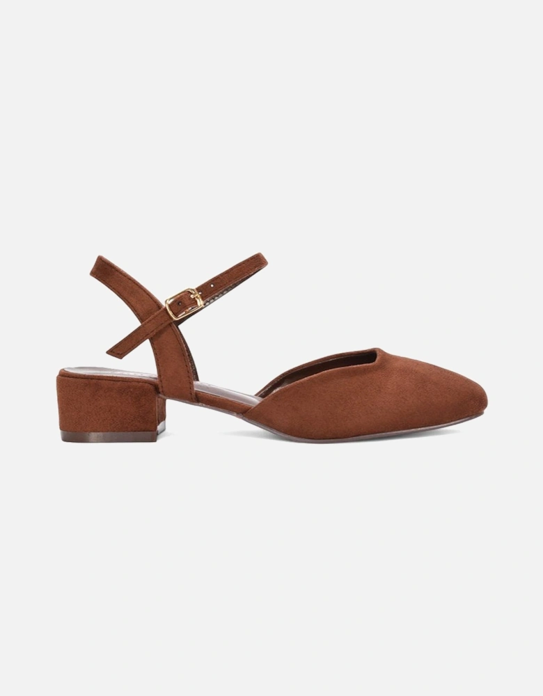 'Hilary' Square Closed Toe Strappy Court Shoe Low Heels