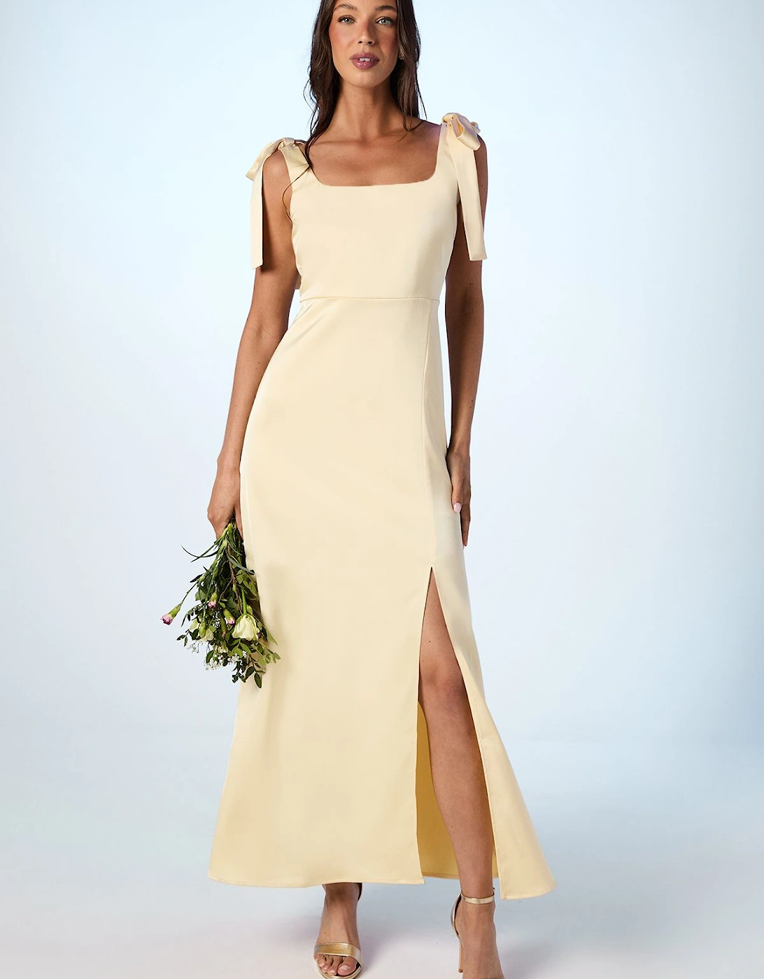 Satin Tie Shoulder Midi Bridesmaid Dress, 2 of 1