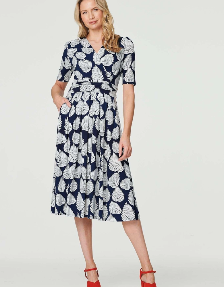 Printed Short Sleeve Wrap Tea Dress