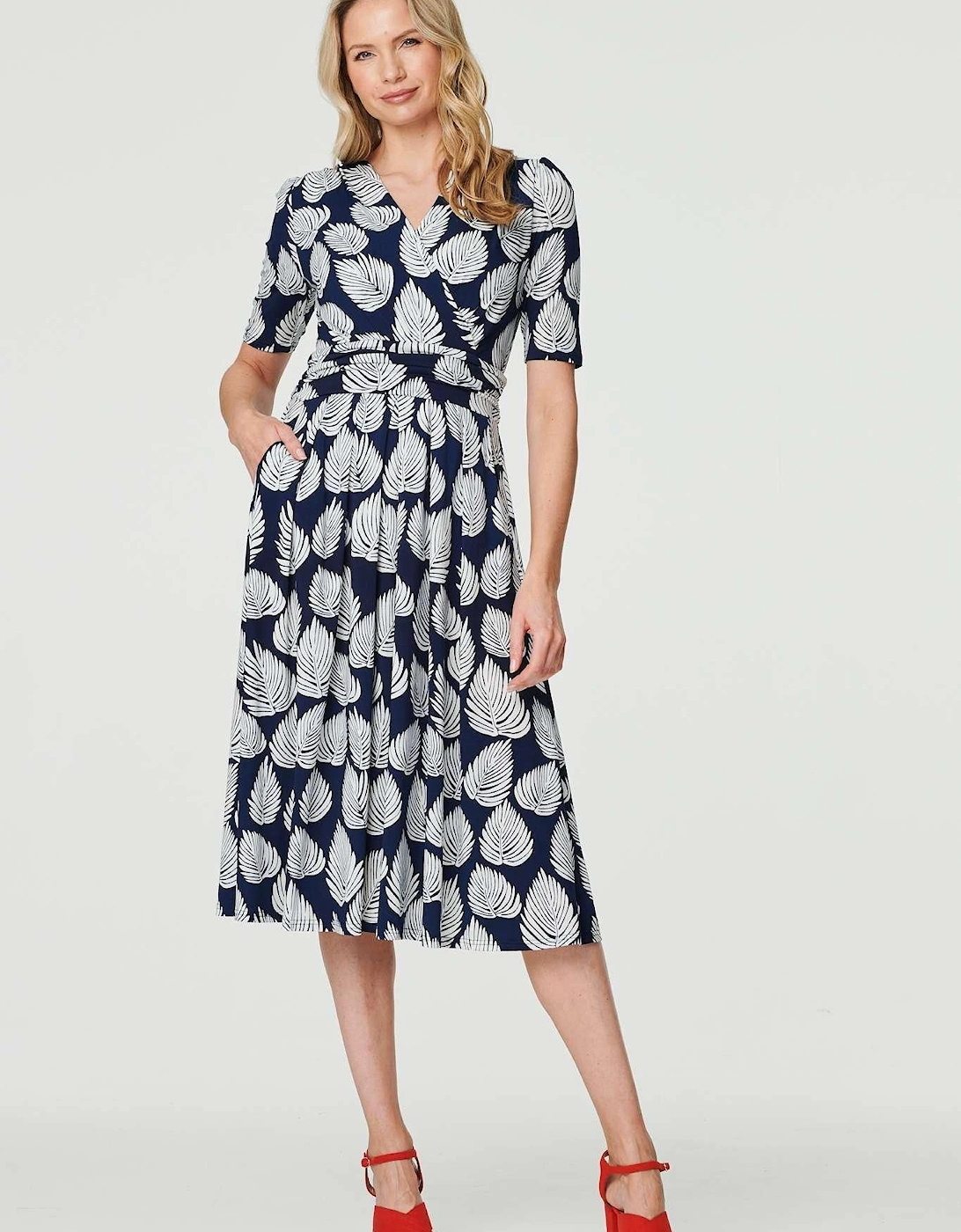 Printed Short Sleeve Wrap Tea Dress, 2 of 1