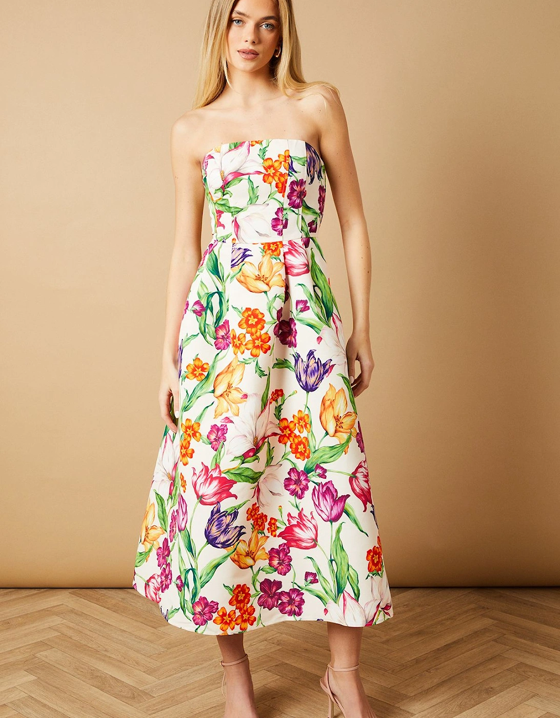 Occasion Floral Twill Strapless Midi Dress, 2 of 1