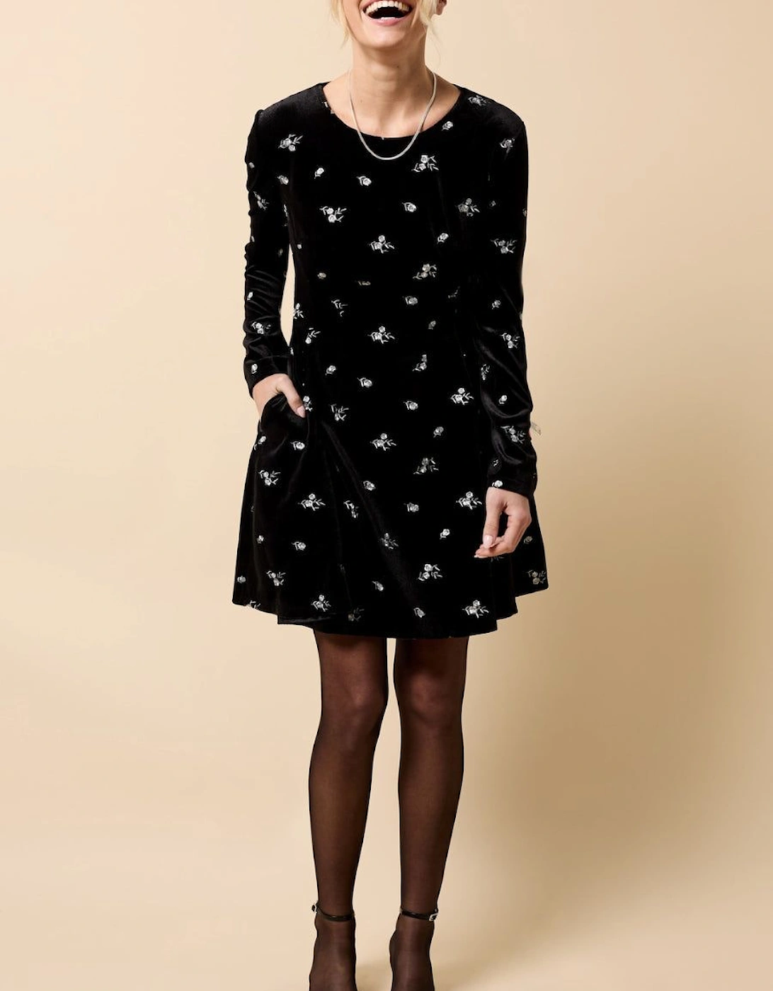 Black Velvet Embroidered Mini Dress, 2 of 1