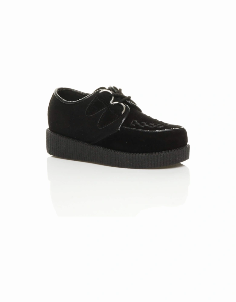 Low Wedge Heel Brothel Creepers Faux Suede Lace Up Shoes