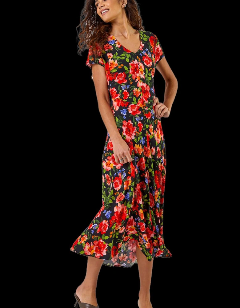 Floral Print Fit & Flare Midi Dress