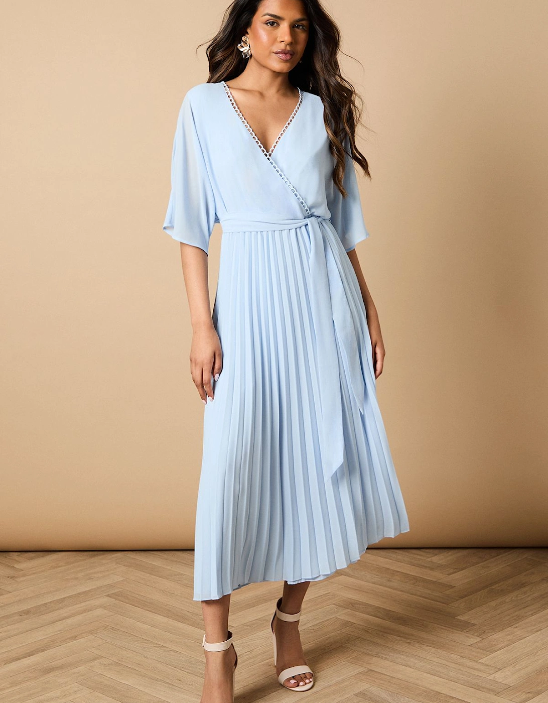 Petite Occasion Kimono Sleeve Pleated Midi Dress, 2 of 1
