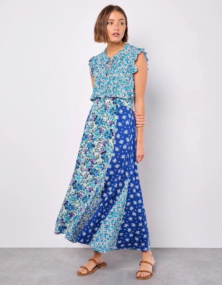 Floral Patchwork Print Midi Skirt