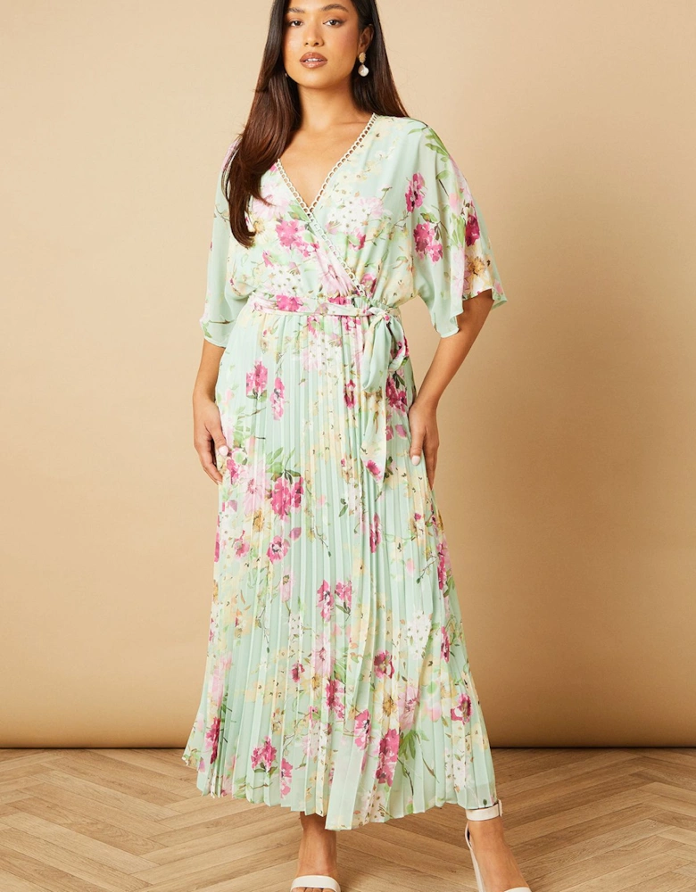 Petite Occasion Kimono Sleeve Pleated Midi Dress