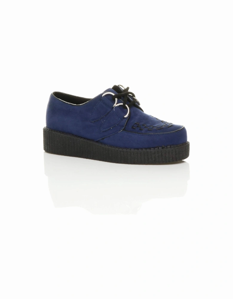 Low Wedge Heel Brothel Creepers Faux Suede Lace Up Shoes